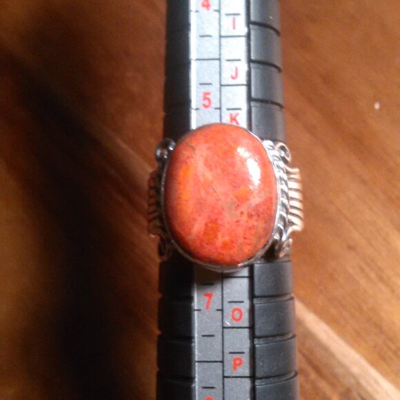 Santa Fe Style Enhanced Red Coral Sterling Silver Ring (Size 6) - Picture 7 of 15
